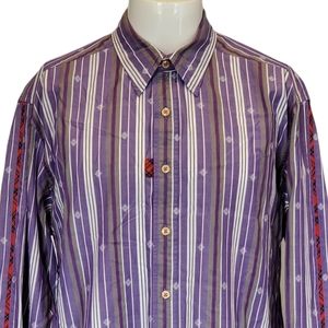 Robert Graham Men's Long Sleeve Shirt Classic Purple White Stripes Plaid Details